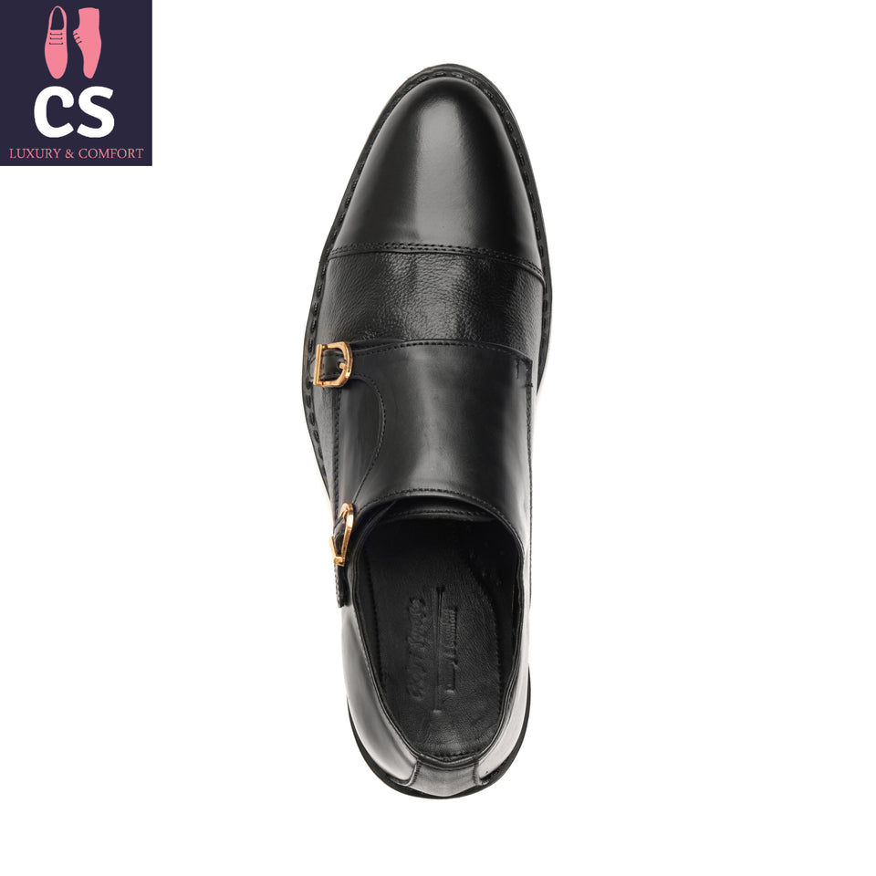 Black Rubber Sole Cow Leather Formal Double Monk Style