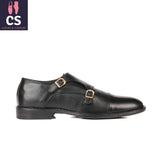 Black Rubber Sole Cow Leather Formal Double Monk Style