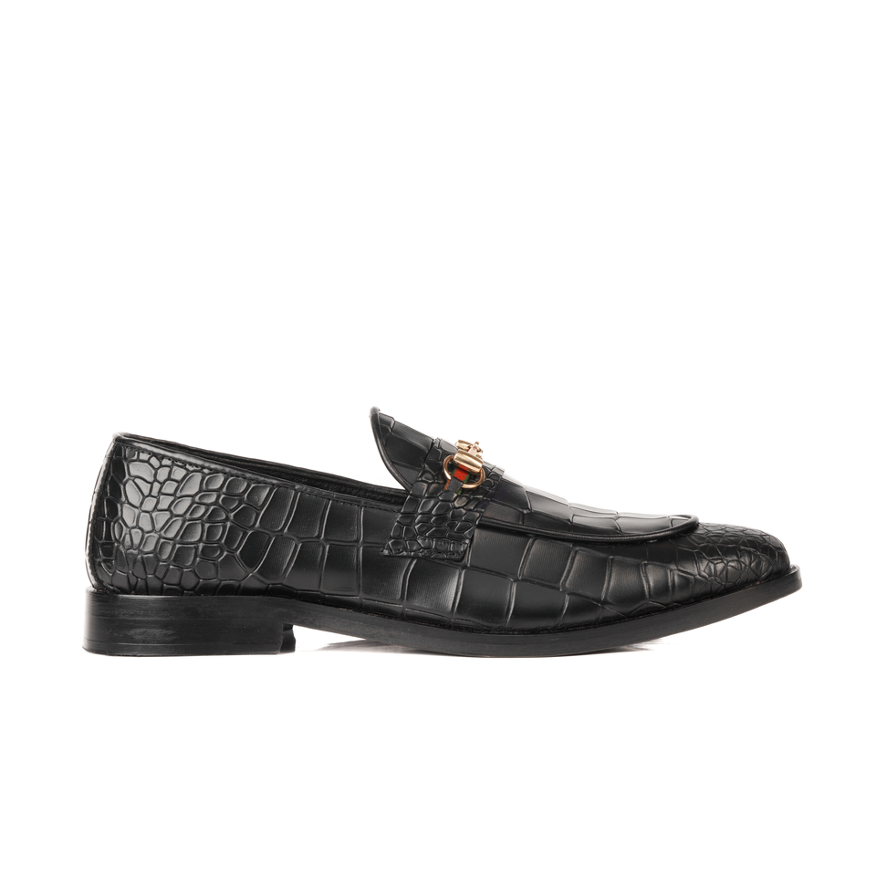 Black Croco Leather Horse Bit Formal