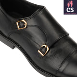 Black Rubber Sole Cow Leather Formal Double Monk Style