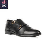 Black Rubber Sole Cow Leather Formal Double Monk Style