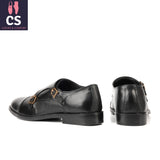 Black Rubber Sole Cow Leather Formal Double Monk Style