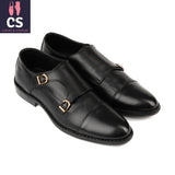 Black Rubber Sole Cow Leather Formal Double Monk Style