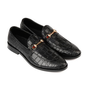 Black Croco Leather Horse Bit Formal