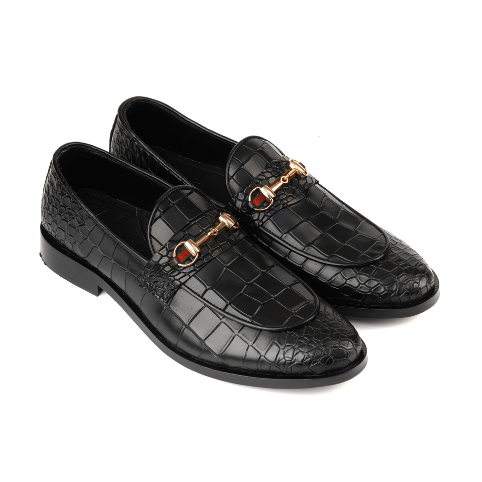 Black Croco Leather Horse Bit Formal