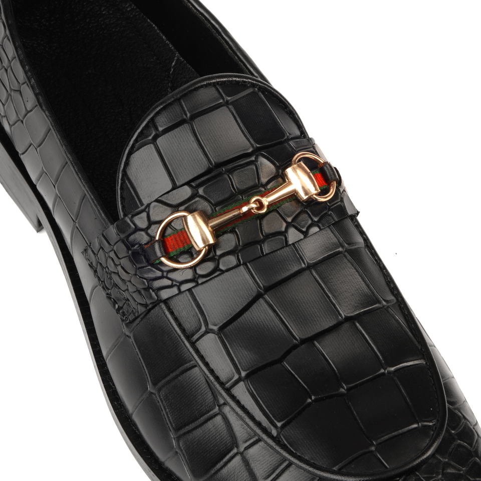 Black Croco Leather Horse Bit Formal
