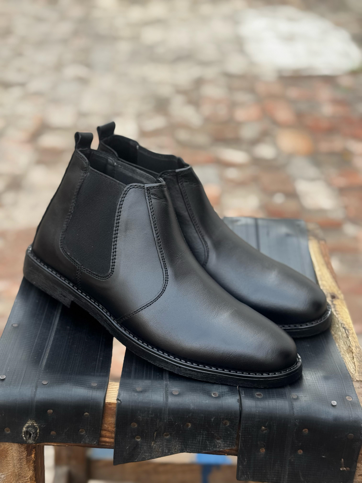 SKU:010-Black Cow Leather Chelsea boots