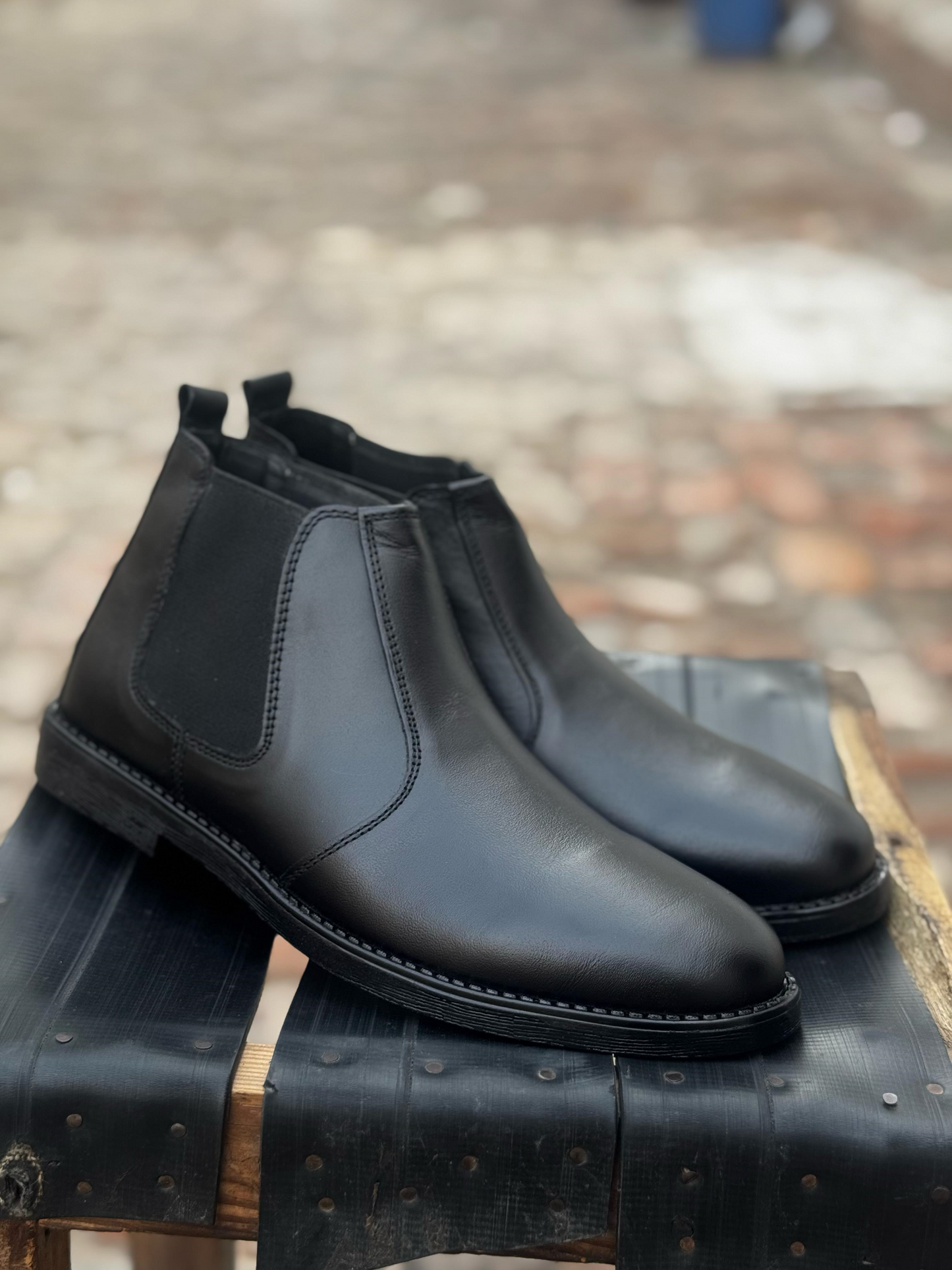 SKU:010-Black Cow Leather Chelsea boots